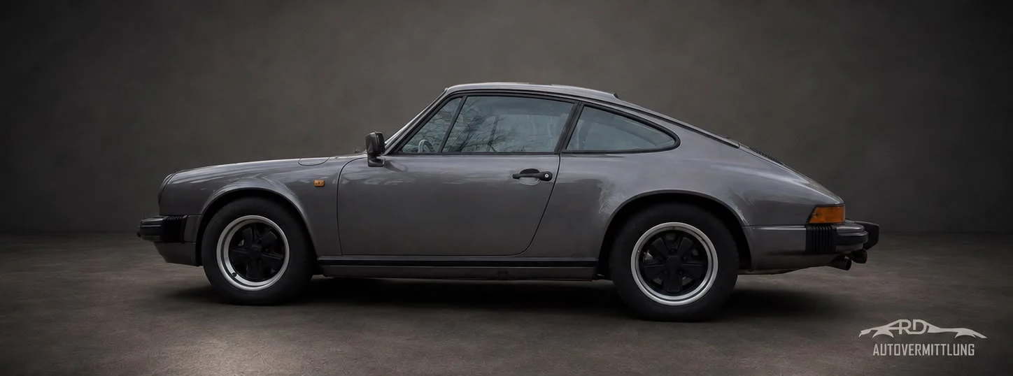 Grauer Porsche 911 Carrera 3.2 des G-Modells, Seitenansicht im Studio